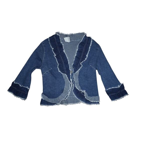 Pewter 90s Y2K Denim Cropped Ruffle Blazer Jacket Women’s M J.Lo Streetwear - Picture 9 of 13